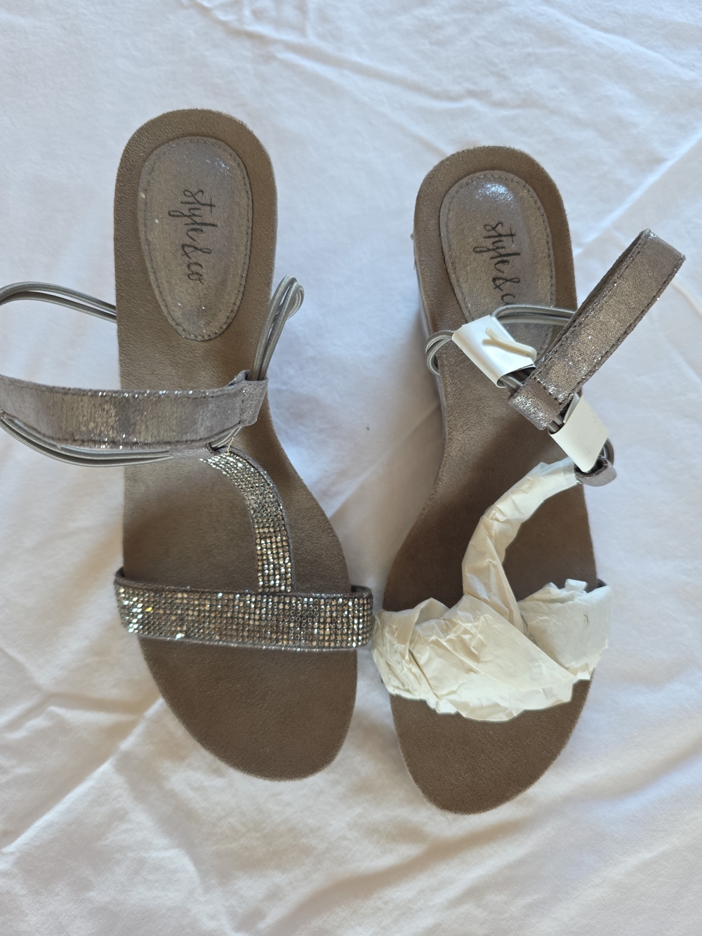 Style & Co. Silver T-Strap Wedge Sandals 7.5 NWT - Picture 3 of 6